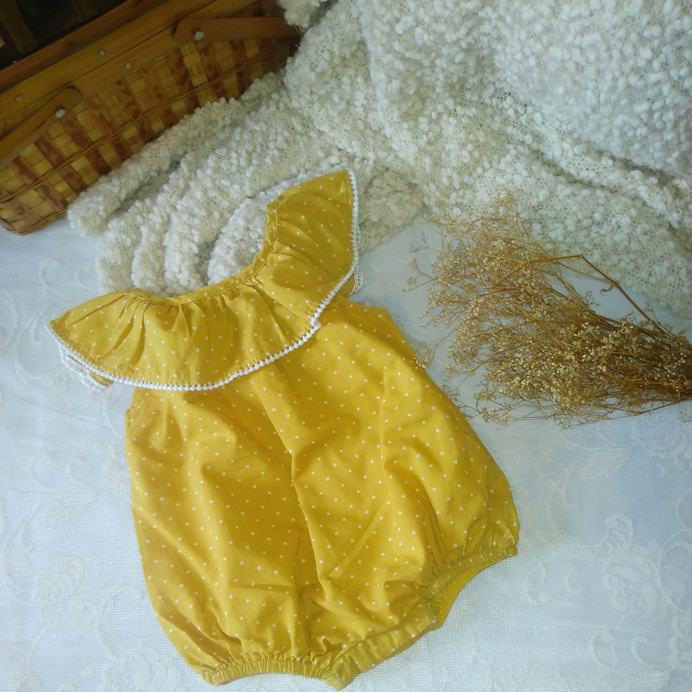 Dylan And Abby Yellow Polka Dot Baby Romper
